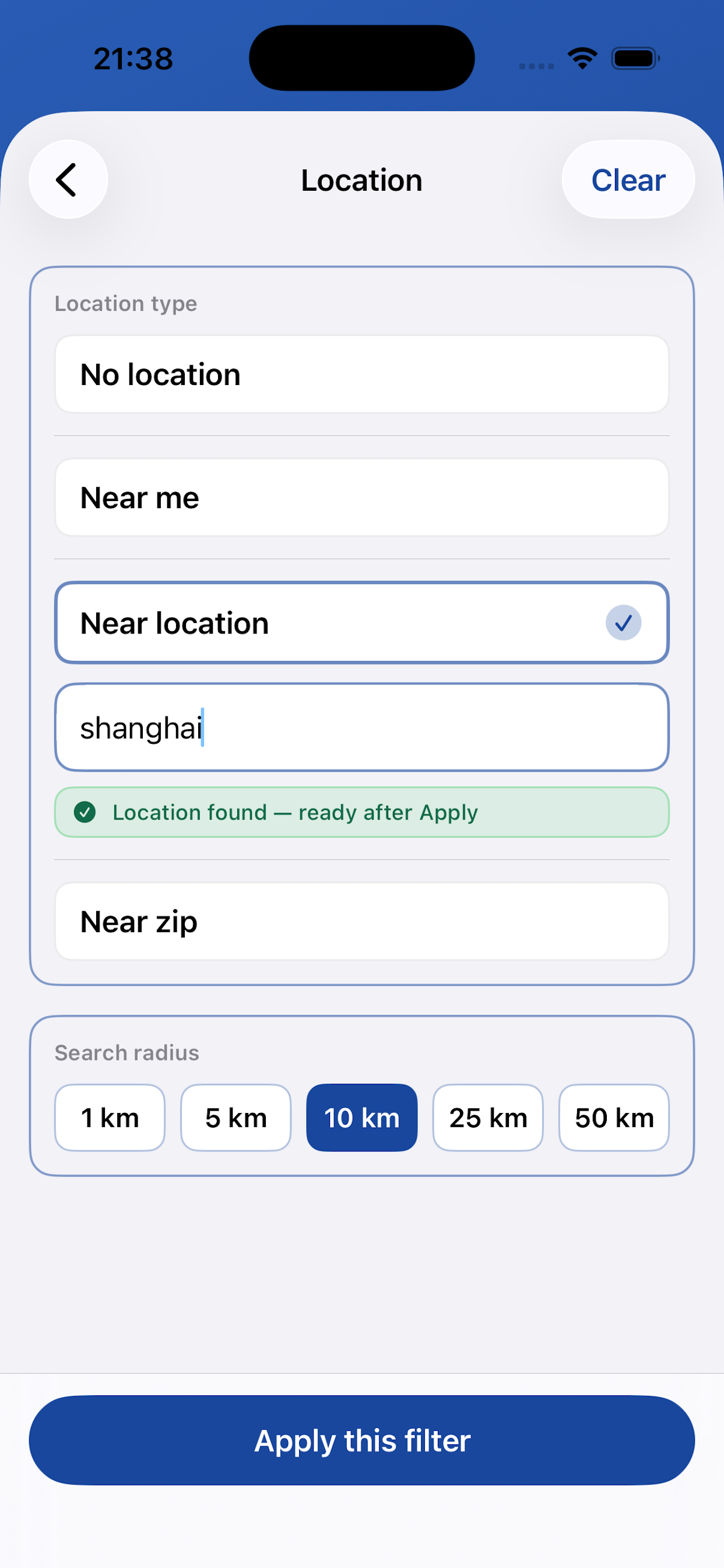 Yiroute — filter by location and radius