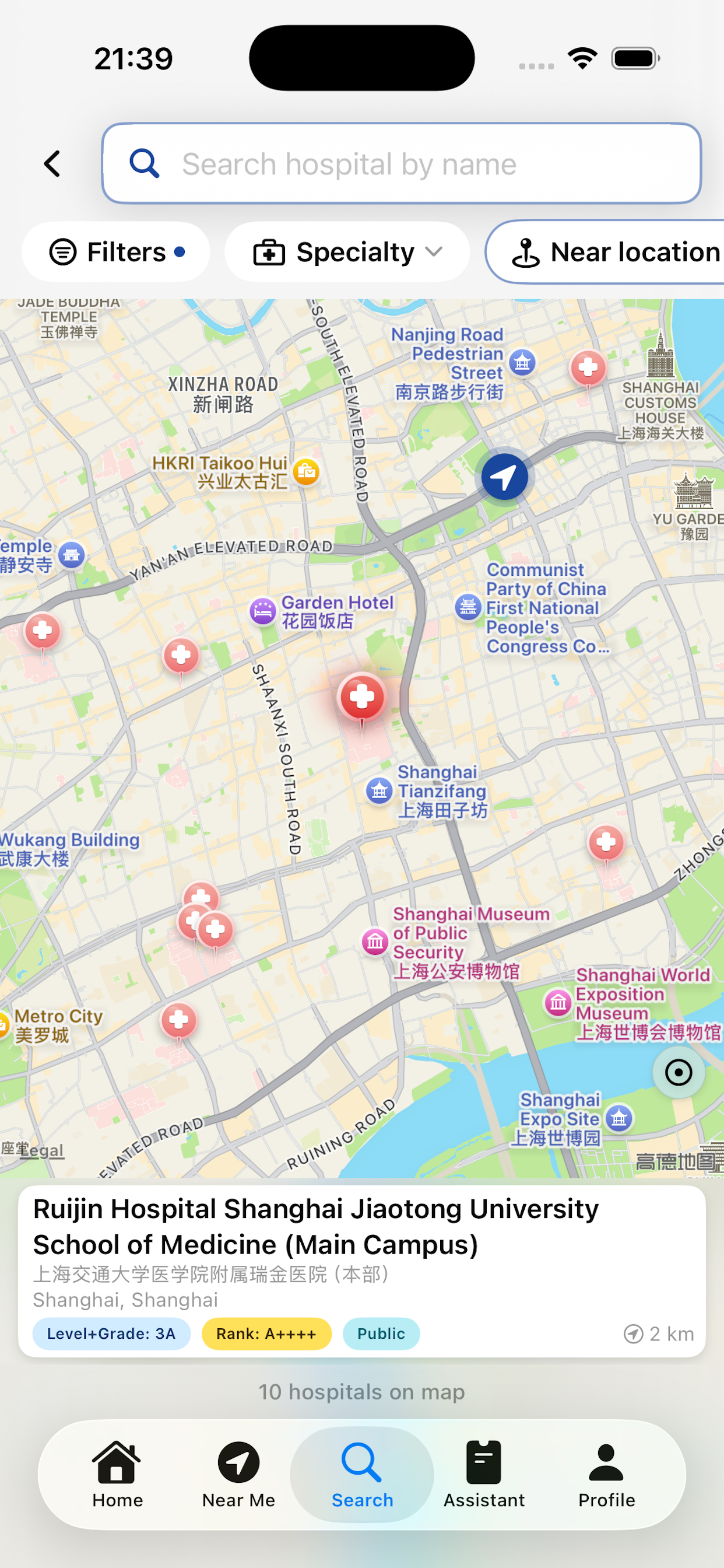 Yiroute — search hospitals on a map